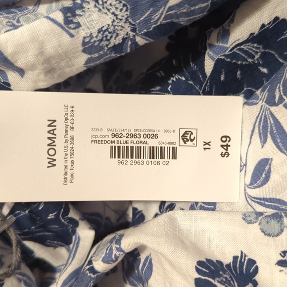 Liz Claiborne Top Blouse Floral Print Blue White Women's Plus Size 1X NEW NWT - Picture 10 of 10